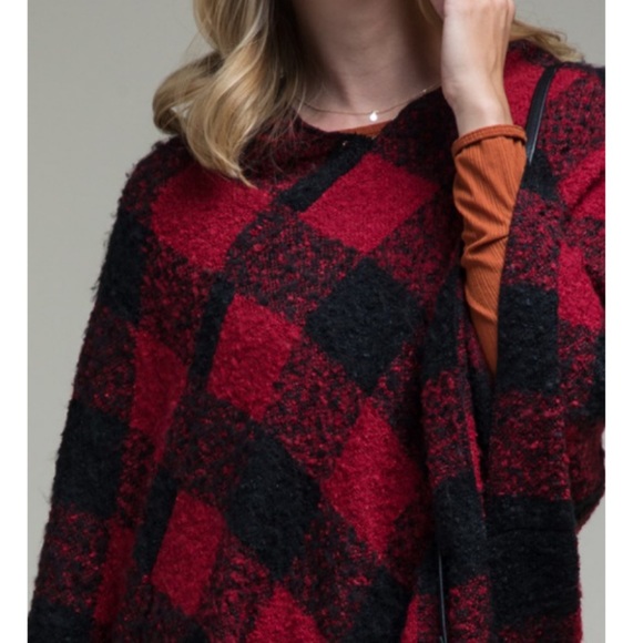 LAST 1 🔥 2 Tone Buffalo Plaid Long Fringe Poncho - Picture 3 of 10